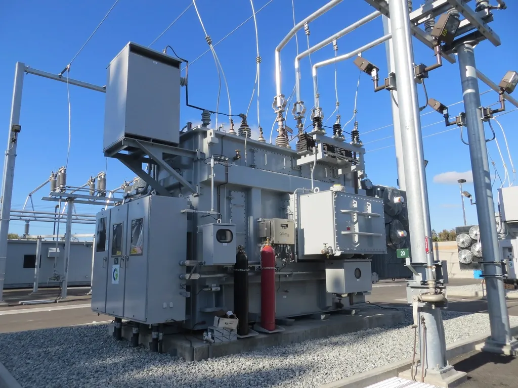 Transformer and switchgear at an electrical substation